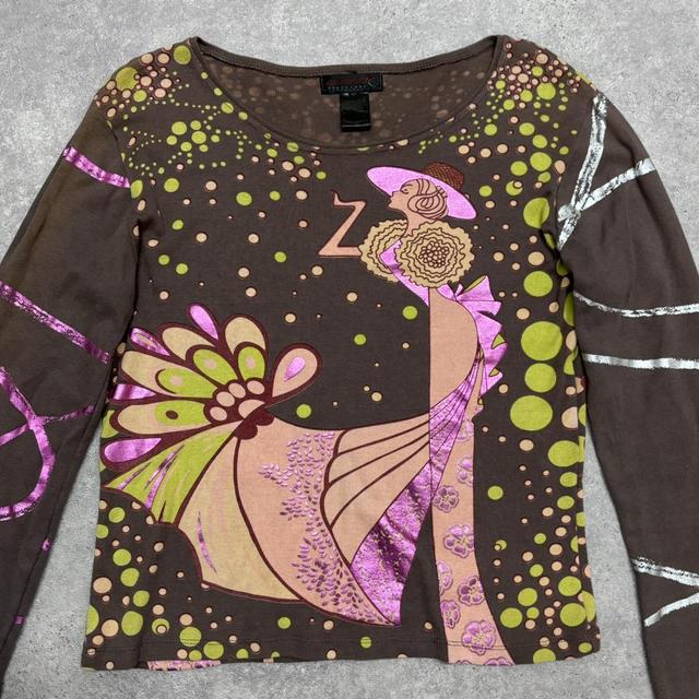 Brown graphic printed custo T-shirt