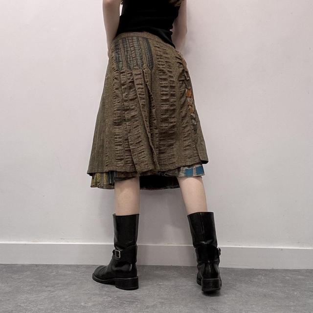 Khaki tweed midi layered skirt