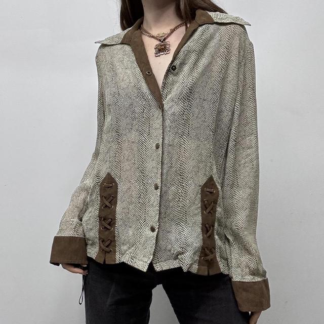 Brown snake patterned lace up shirt