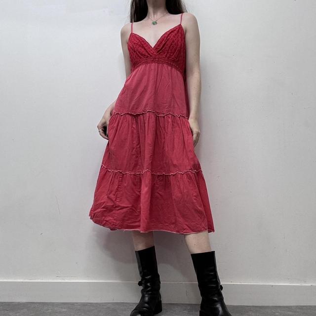 Red lace tiered summer dress