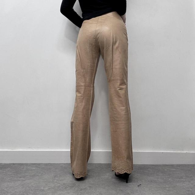 Tan leather flared trousers