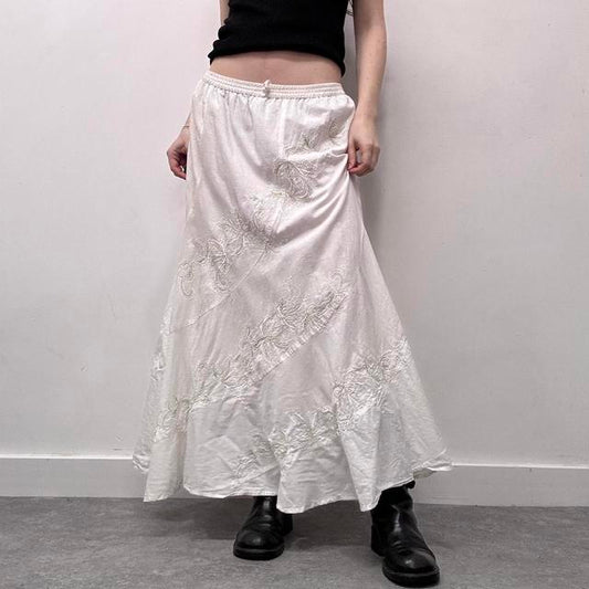 White lace embroidered maxi skirt