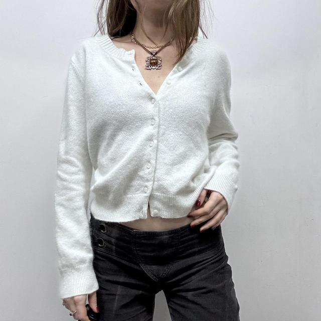 White fluffy knit angora cardigan
