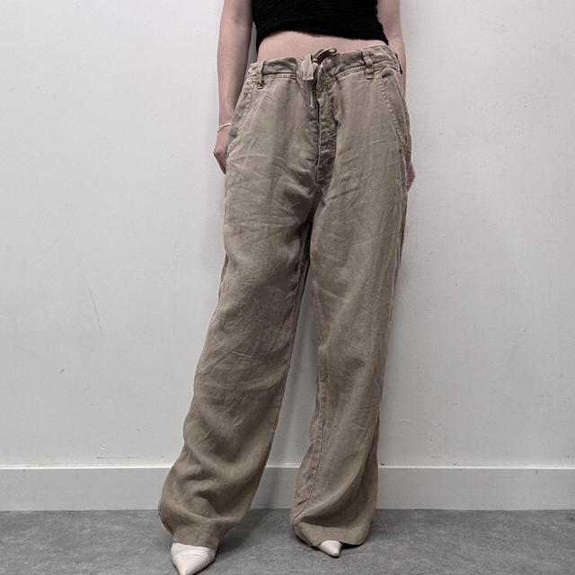 Brown linen wide oversized trousers