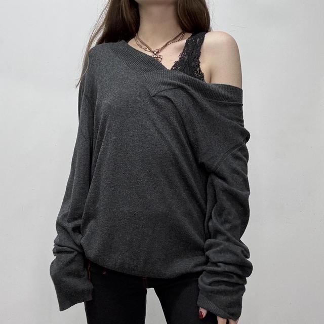 Grey oversized slouchy knit jumper