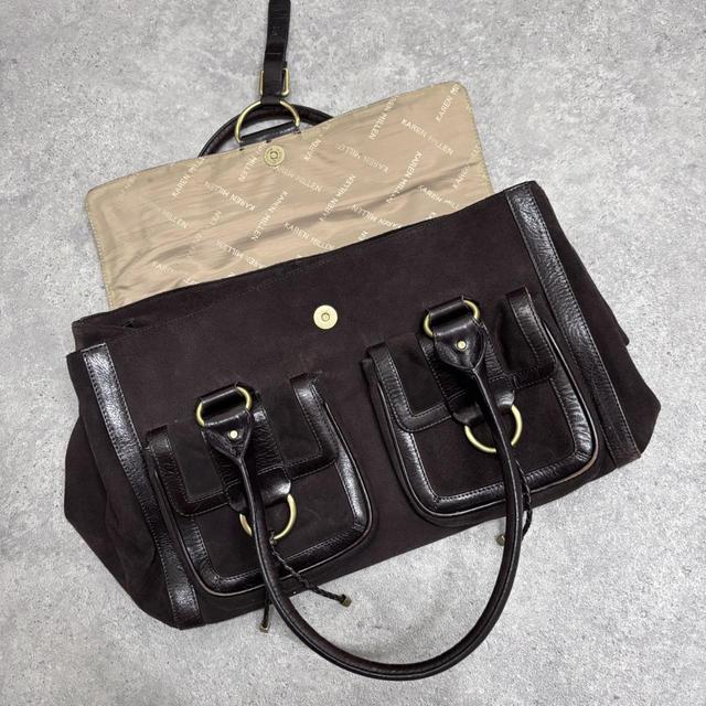 Dark brown suede pocket shoulder bag