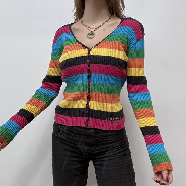 Rainbow ribbed button-up Cardigan