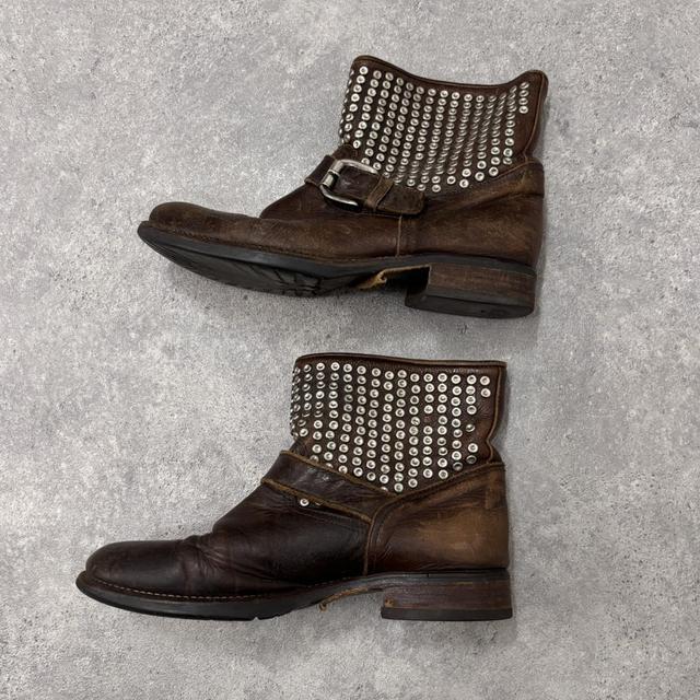 Brown leather studded eyelet boots