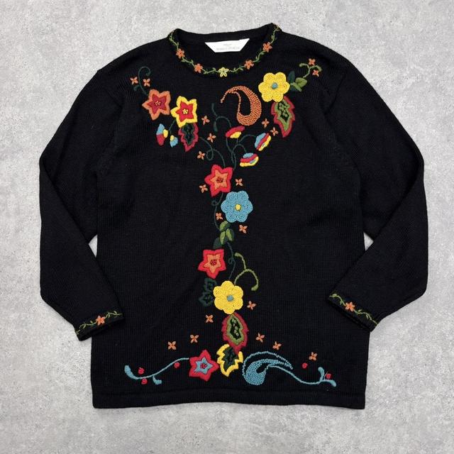 Black vintage flower knitted jumper
