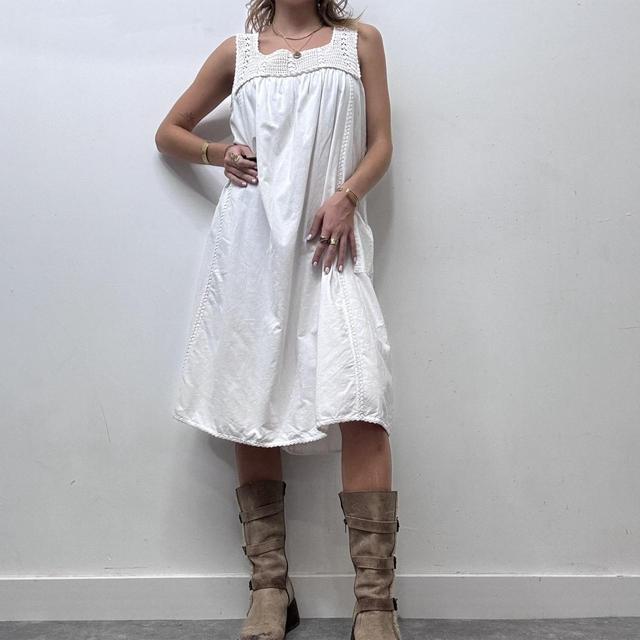 Vintage white cotton crochet midi dress