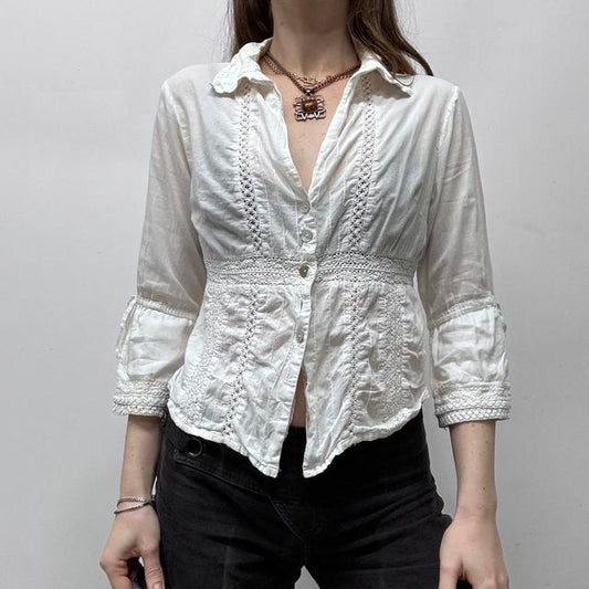 White lace flared shirt