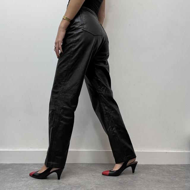 Black straight leg leather pants