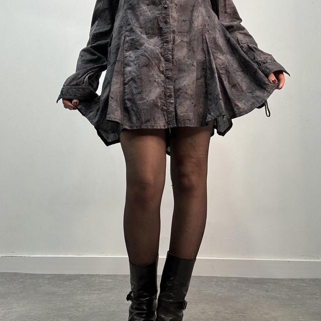 Distressed grunge flared shirt dress