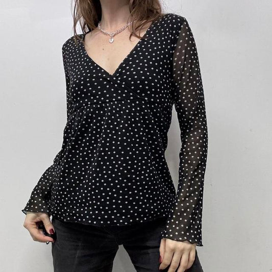 Coquette polka dot mesh shirt