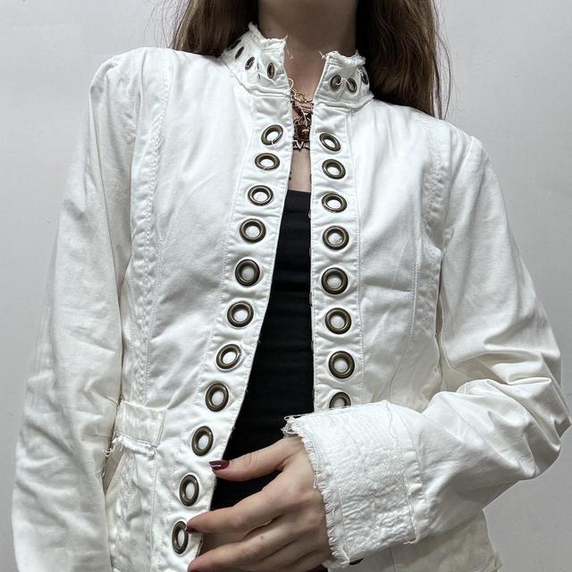 White flared eyelet jacket
