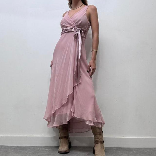 Pink drape waterfall dress