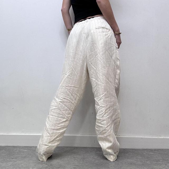 Oversized cream wide balloon leg pinstripe trousers