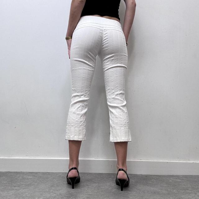 Cream pinstripe cropped capri pants