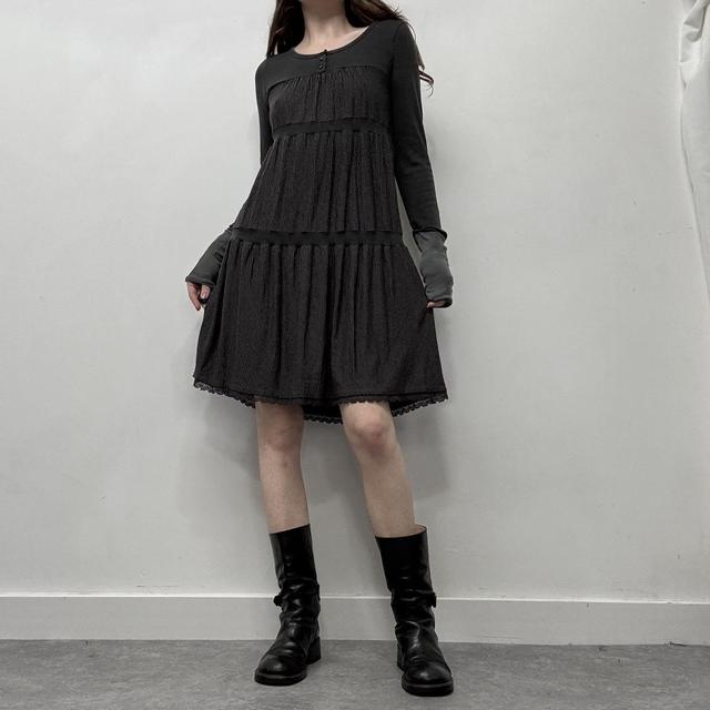 Pinstripe pleated tiered pinstripe dress