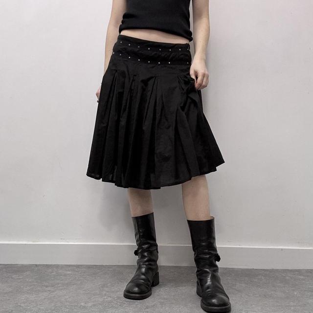 Black pleated midi skirt
