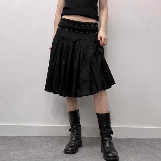 Black pleated midi skirt