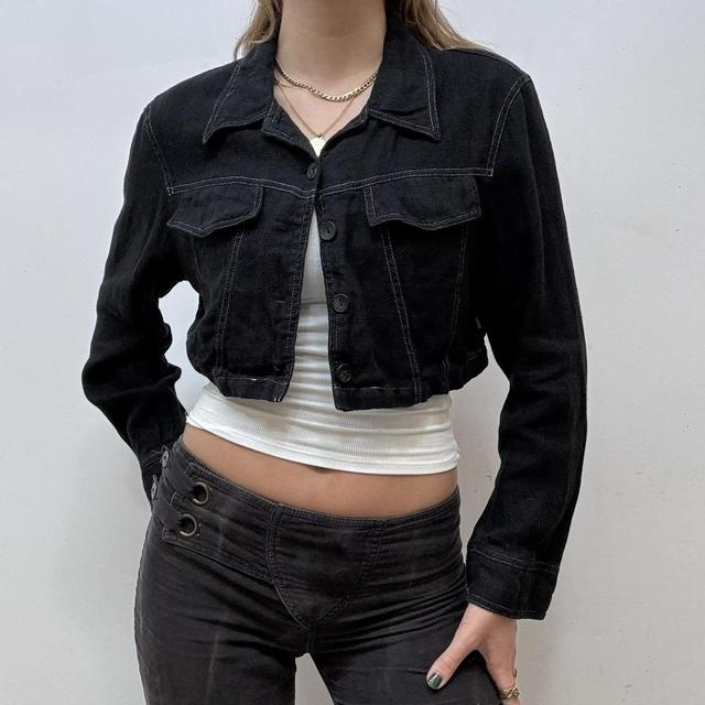 Cropped black linen jacket