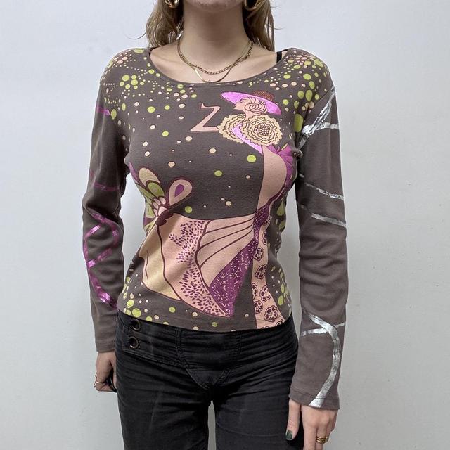 Brown graphic printed custo T-shirt