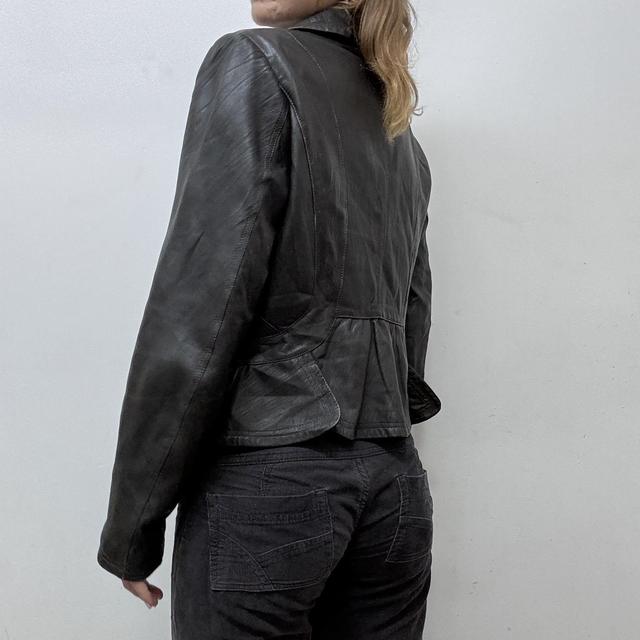 Brown leather ruched blazer