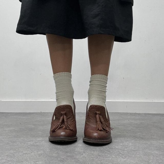 Tweed heel tassel loafers