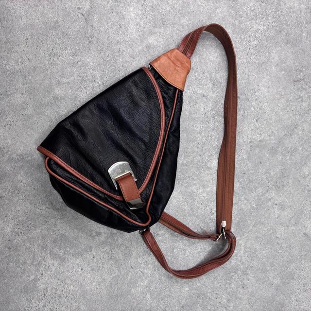 Black leather asymmetric backpack