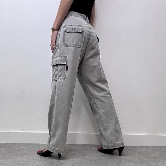 Wide leg flared khaki distressed utility trousers
