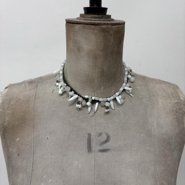 Layered white glass beaded necklace