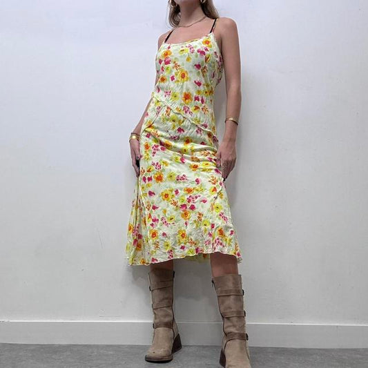 Floral printed textured midi dress