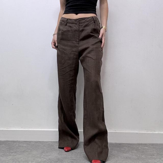 Oversized brown linen trousers