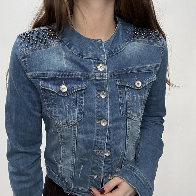 Studded cropped denim jacket