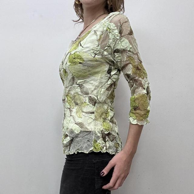 Sheer layered crinkle fairy pixie leaf top