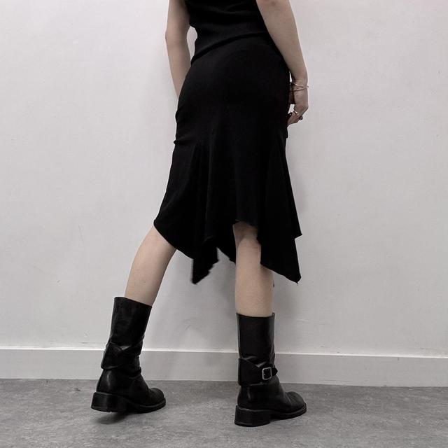 Black asymmetric midi skirt