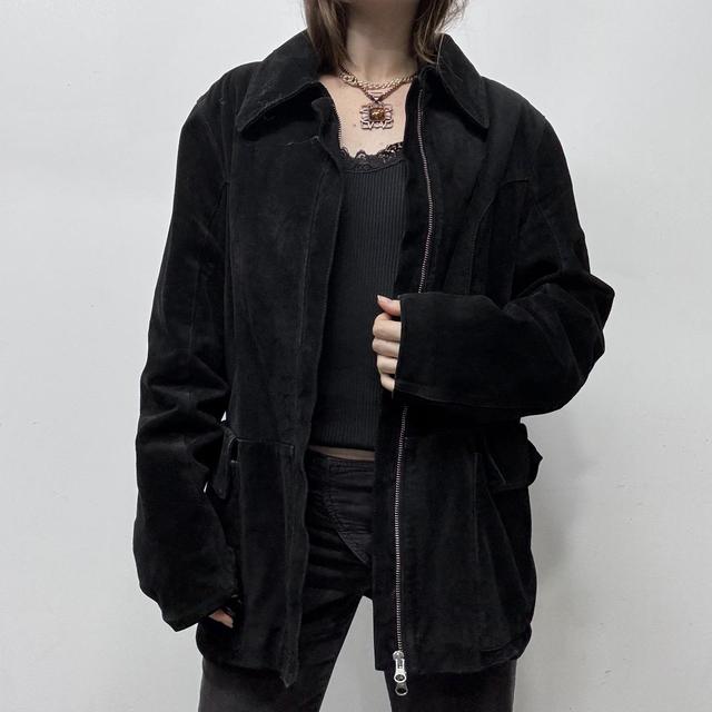 Black suede leather blazer