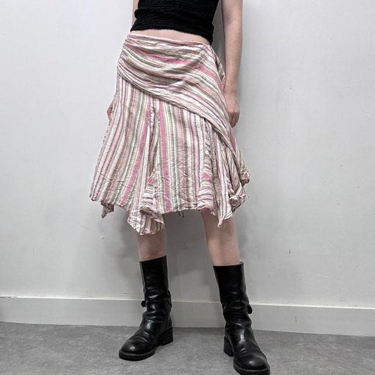 Asymmetric puff pinstripe diagonal midi skirt