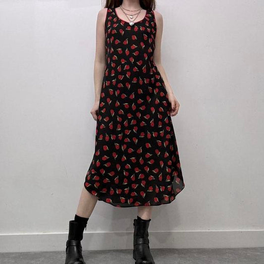 Black rose print summer dress