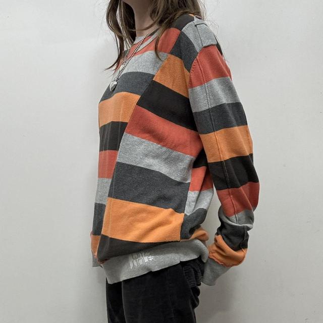 Striped asymmetric graphic jumper