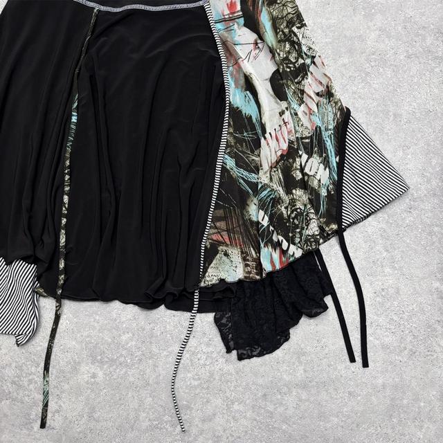 Black pinstripe grunge asymmetric midi skirt