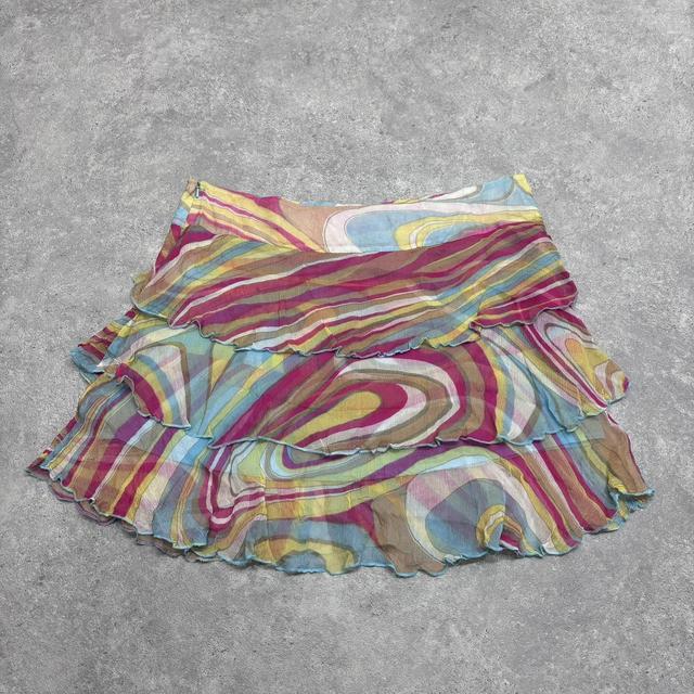 Layered silk rainbow ruffle skirt