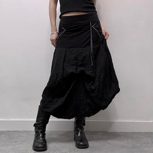 Black grunge puff pinstripe midi skirt