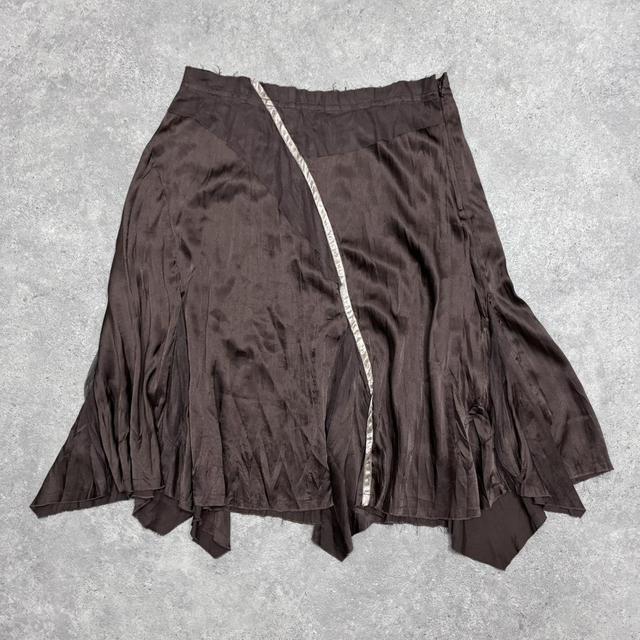Brown satin asymmetric ribbon midi skirt