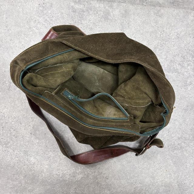 Khaki green leather slouchy suede bag