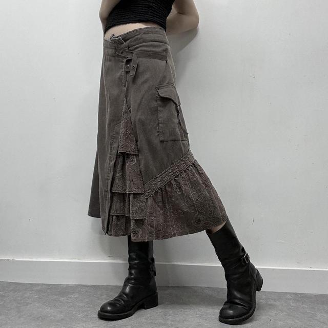 Brown lace asymmetric fairy midi skirt