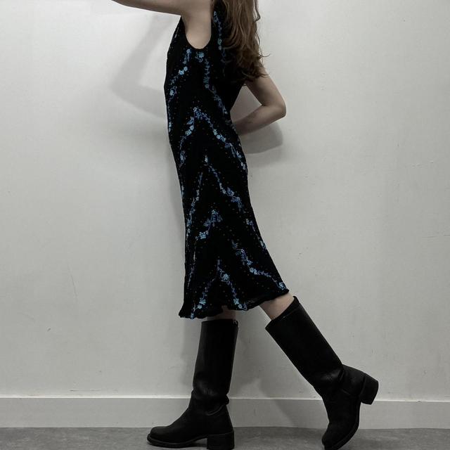 Bias cut black summer flared dress