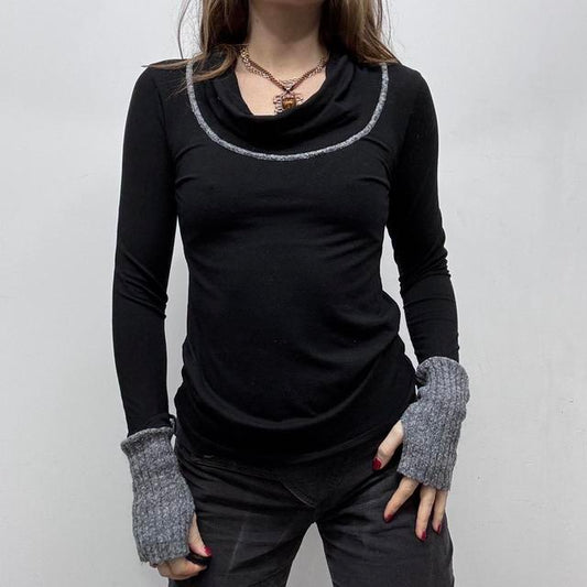Black Cop Copine drape neck top