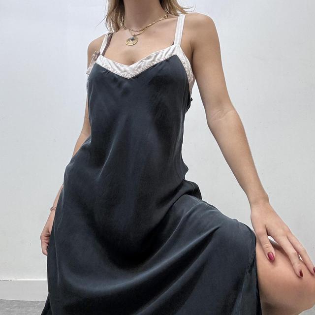 Black silk bow contrast maxi dress